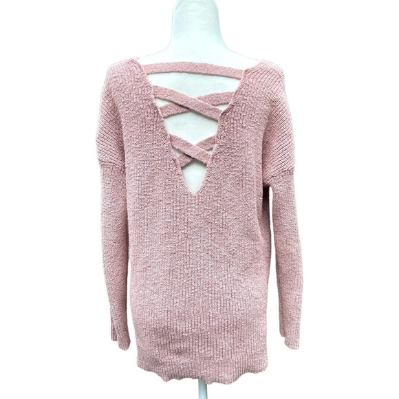 Torrid Pullover Lattice Cross Back Tunic Pointelle Sweater Blush Haute Pink 1X - Picture 5 of 7